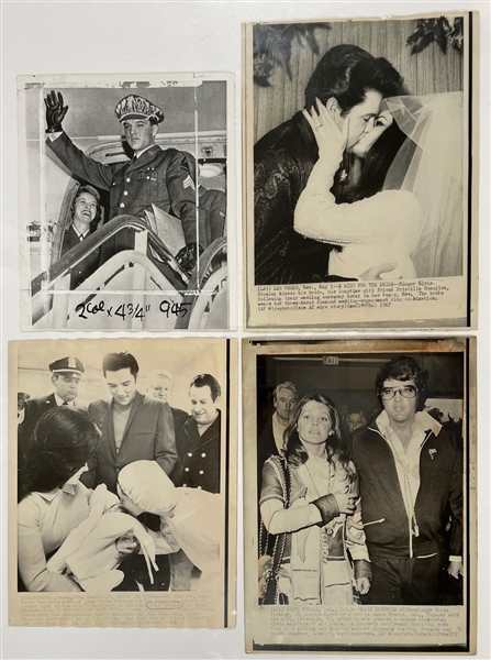 Group of Four Elvis Presley News Service Photos from His Army Service, Marriage and Divorce – Plus Newspaper Clippings to Match!