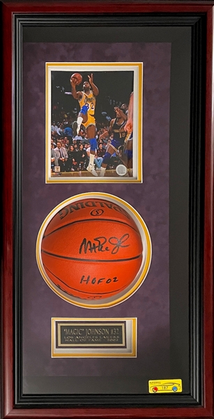 Magic Johnson Signed Basketball in Impressive Framed Display -  “Magic Johnson HOF02”