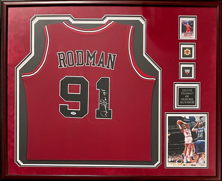 Dennis Rodman Signed Chicago Bulls Jersey in Framed Display - "Dennis Rodman #91"
