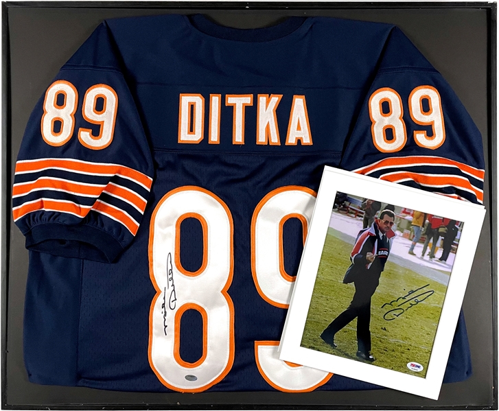 Mike Ditka Signed Chicago Bears Jersey and 8 x 10 Photo in Framed Display
