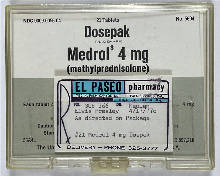 Elvis Presleys Prescription Container for Pain Reliever “Medrol” - From the Collection of His Las Vegas Physician Dr. Elias Ghanem