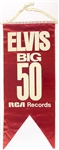 1970 “ELVIS BIG 50” Double-Sided Hanging Satin Banner Used at The Las Vegas International Hotel – Still Attached!