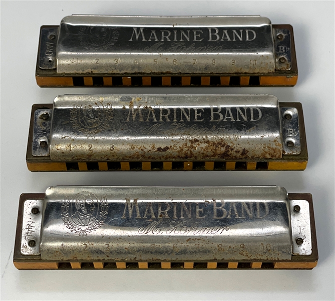 Trio of Johnny Cash Stage-Played M. Hohner “Marine Band” Harmonicas – From the Collection of his Drummer  WS “Fluke” Holland