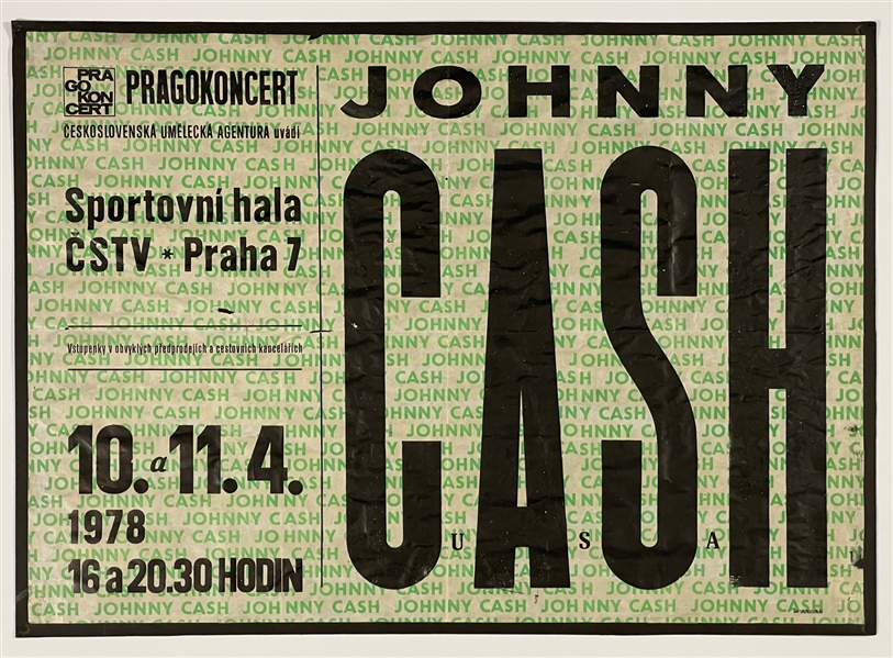 Johnny Cash Czechoslovakian Concert Poster – April 10 and 11, 1978 -WS "Fluke" Hollands Personal Copy