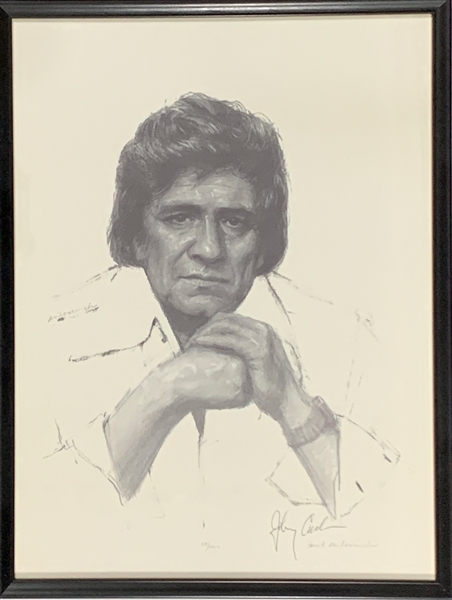 Johnny Cash Signed 1980 Limited Edition Portrait by Paul Milosevich (29/1000)