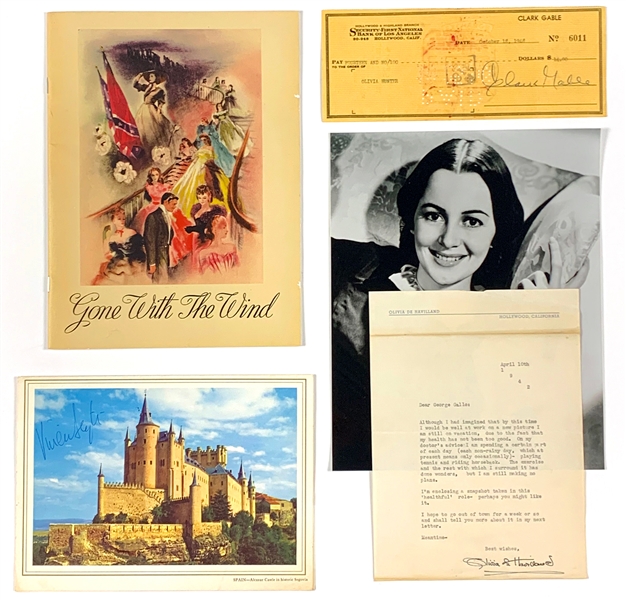 <em>Gone With the Wind Collection</em> with Clark Gable Signed Check, Vivien Leigh Signed Flight Menu, Olivia De Havilland Signed Letter