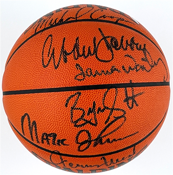 1980s “Showtime” Los Angeles Laers Signed Limited Edition Upper Deck Basketball with Magic, Kareem, Worthy, Cooper, Scott, Green, Rambis and Jerry West (LE 500/500)