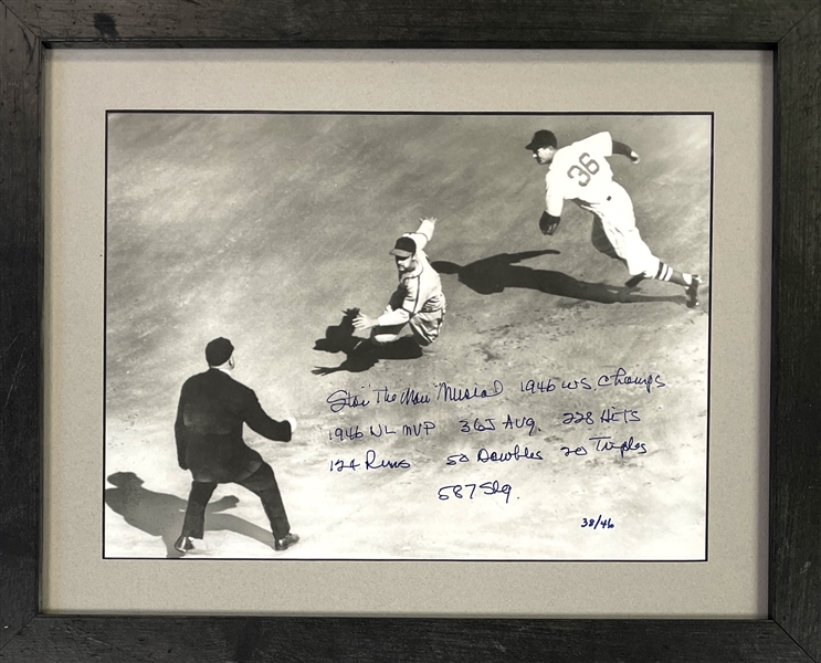 Stan Musial Signed and Inscribed 1946 World Series Photo – LE (38/46) – Inscribed with 1946 Awards and Stats