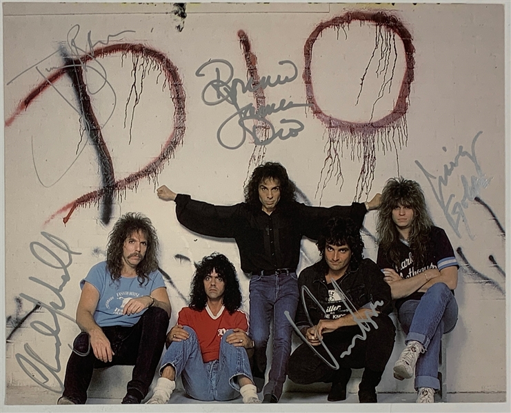 DIO Band Signed 8 x 10 Inch Photo – with Ronnie James Dio, Vinny Appice, Jimmy Bain, Claude Schnell and Craig Goldie
