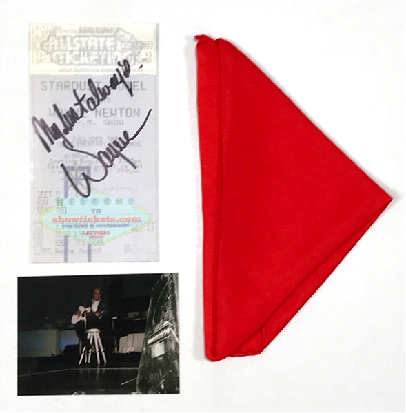 Wayne Newton Stage-Worn Pocket Square with Photos of Him Wearing on Stage and Signed Ticket