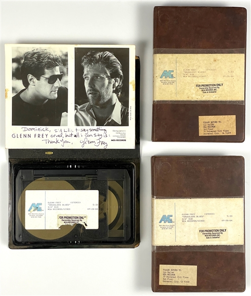 Glenn Frey (of The Eagles) Three ¾-Inch Video Master Copies of his 1984 Music Video “Smugglers Blues” Plus Signed Photo
