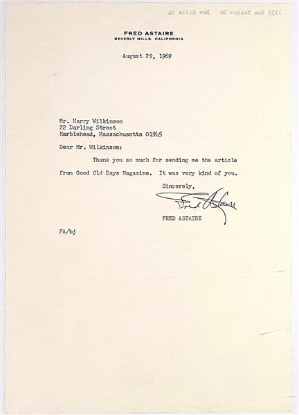 Fred Astaire Signed Letter on His Personal Stationary (BAS)