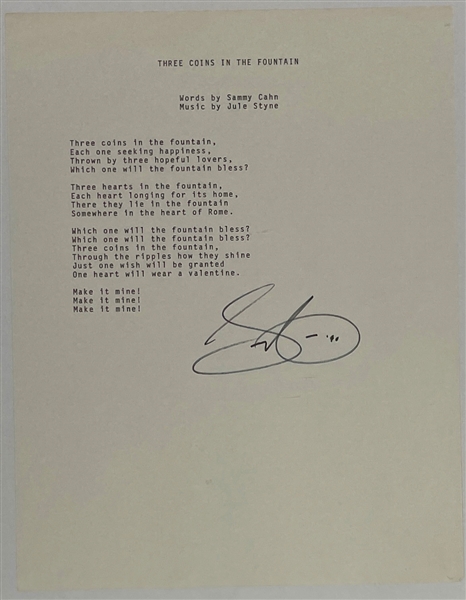 Sammy Cahn Signed Lyrics for His Song “Three Coins in a Fountain”