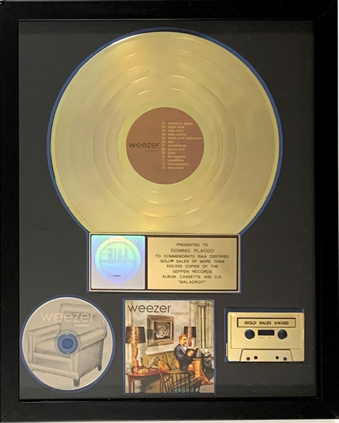 RIAA Gold Record Award for Weezers 2002 LP <em>Maladroit</em> 