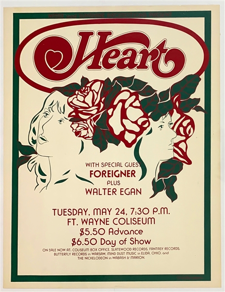 1977 Heart, Foreigner and Walter Egan Silkscreened Concert Poster – Ft. Wayne Coliseum