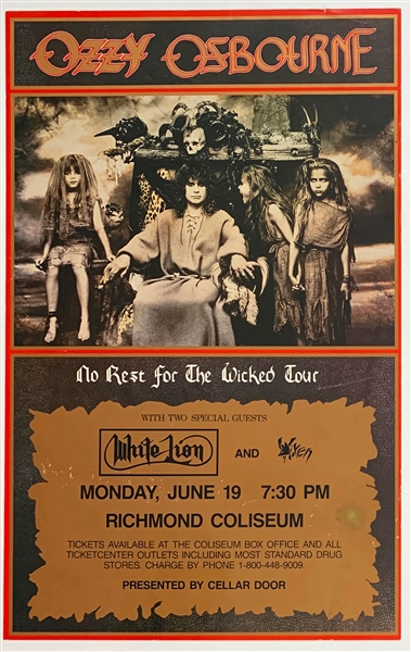 1989 Ozzy Osbourne Concert Poster – with White Lion and Vixen – Richmond Colliseum