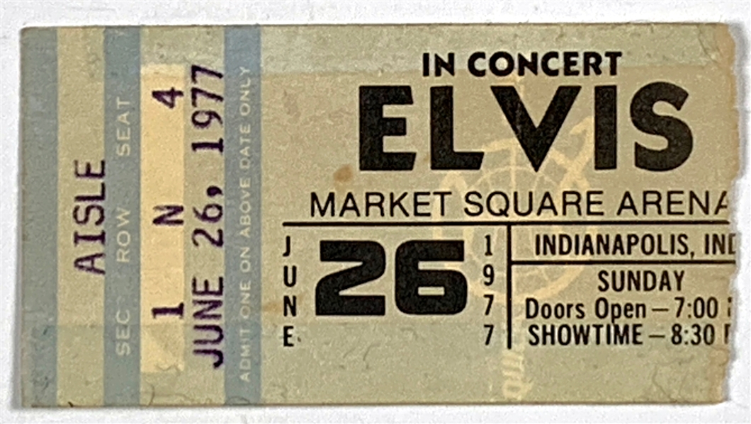 Ticket Stub for Elvis Presley’s Last Concert in Indianapolis, Indiana on June 26, 1977