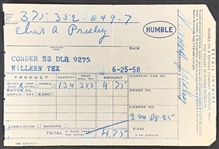 Elvis Presley 1958 Gas Receipt Carbon from Killeen, Texas During His Time in Army Basic Training at Fort Hood