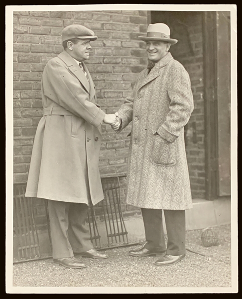 1930s Original News Service Photo of Babe Ruth and Legendary Umpire George Moriarty (Encapsulated PSA/DNA TYPE 1)
