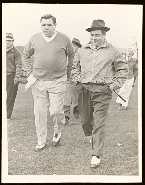 1937 Original News Service Photo of Babe Ruth and Infamous Golfer John Montague (Encapsulated PSA/DNA TYPE 1)