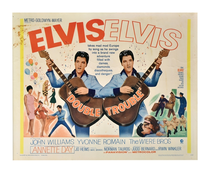 1967 <em>Double Trouble</em> Half Sheet Movie Poster - Starring Elvis Presley