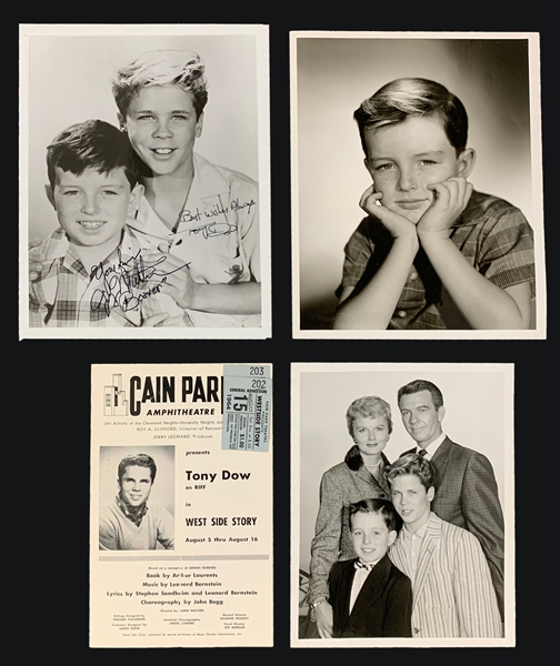 <em>Leave it to Beaver</em> Collection of Four Pieces with Jerry Mathers and Tony Dow Signed 8 x 10 Photo (BAS) Plus Press Photos and Dow Play Program