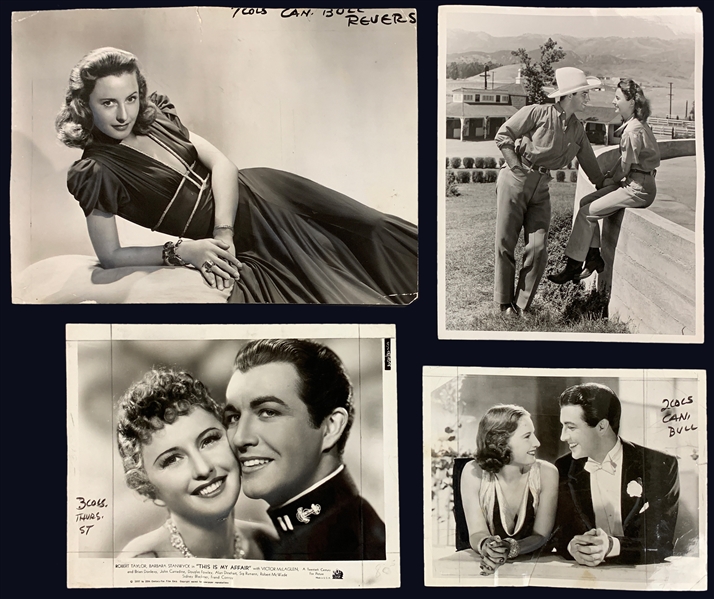 1930s-40s Barbara Stanwyck Studio-Issued News Service Photo Collection of Four (4) Incl. Stunning Oversized <em>Meet John Doe</em> Photo