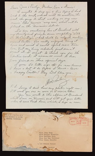 March 1961 Elvis Presley Fan Response Letter and Original Mailing Envelope Referencing <em>Wild in the Country</em> and <em>Blue Hawaii</em>