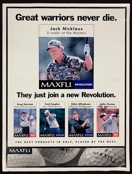 1999 Maxfli Golf Ball Promotional Poster Signed by Jack Nicklaus, Greg Norman, Fred Couples and Two Others (BAS)