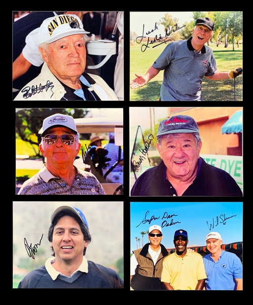 Incredible Comedians Signed Golf Photo Collection of 14 with Bob Hope, Ray Romano, Cheech Marin, Leslie Nielsen, John OHearly and Many Others  (BAS)