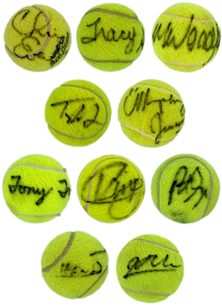 Signed Tennis Ball Collection of 10 Including Pete Sampras, Chris Evert and Tracy Austin (BAS)