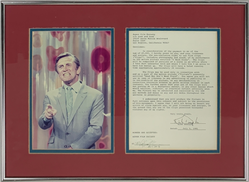 Kirk Douglas Signed Contract for Steve Martins <em>Dead Men Dont Wear Plaid</em> in Framed Display (BAS)
