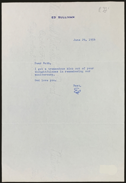 Ed Sullivan Signed 1956 Letter on His Personal Letterhead (BAS)