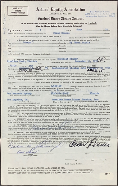 Cesar Romero Signed Film and Theatre Performance Contracts (2) (BAS)