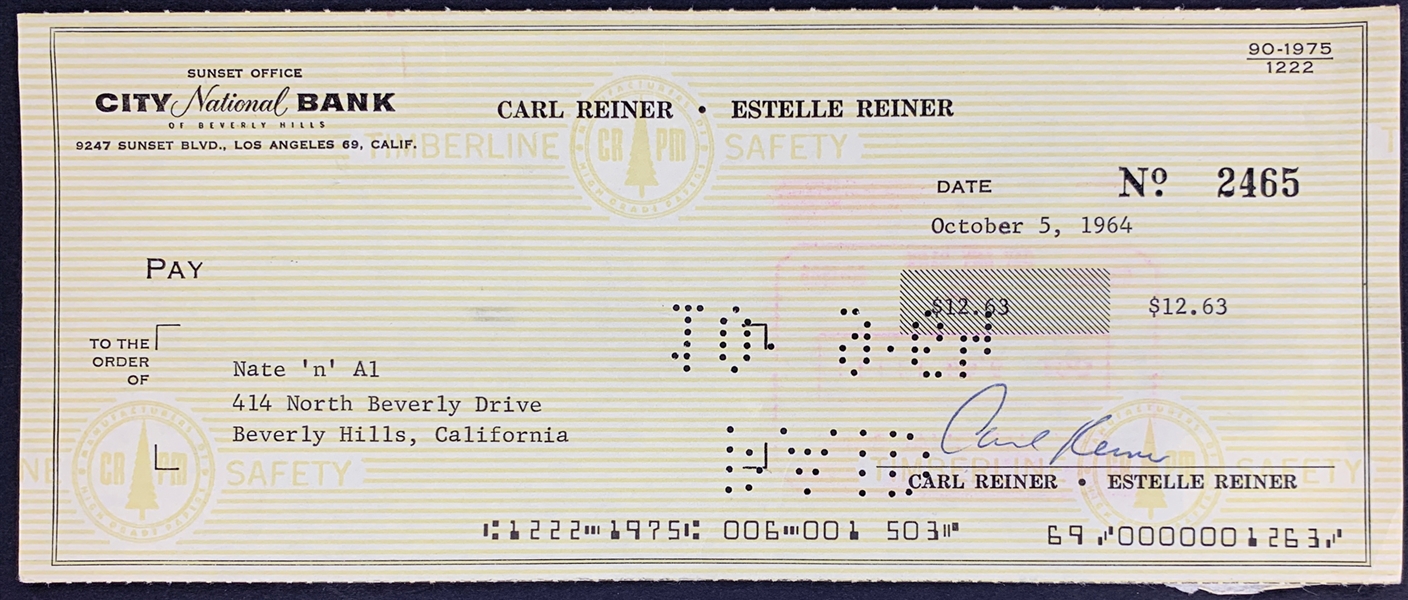 Carl Reiner Signed Personal Check Collection of Three (3) To Nate n Al, Irving Reiner & Ted Beck Pool Service (BAS)