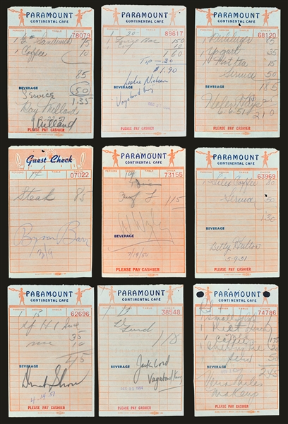 Collection of 40 1950s “Paramount (Pictures) Cafe” Receipts Signed by Actors and Directors (BAS)