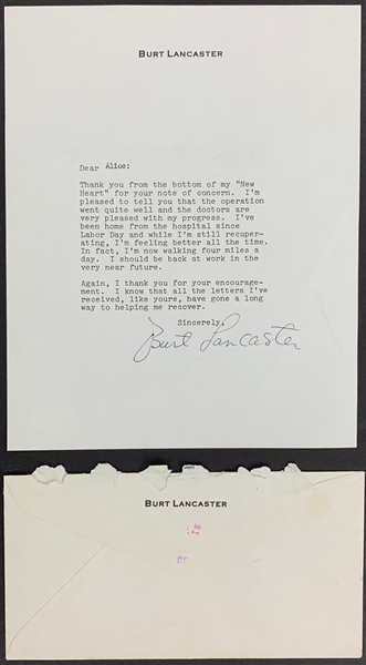 Burt Lancaster Signed Letter on Personal Letterhead with Mailing Envelope Referencing His Heart Surgery (BAS)