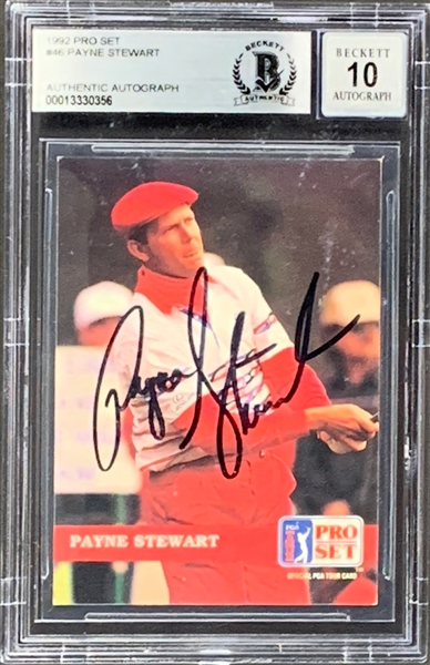 1992 Pro Set “PGA Tour” #46 Payne Stewart Signed Card – Encapsulated and Graded 10 by Beckett Authentication Service