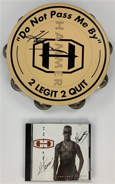 MC Hammer Signed "Too Legit to Quit" Tambourine and <em>Too Legit to Quit</em> CD (2 Pieces) (BAS)