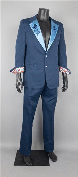1976 WS “Fluke” Holland Stage-Worn “Nudies” Navy Blue Two-Piece Suit With Bow Tie– Worn Performing on the <em>Johnny Cash and Friends</em> TV Show