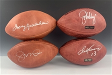 NFL Hall of Fame Quarterbacks Signed Wison Footballs (4) (BAS COAs) Inc. Terry Bradshaw, John Elway, Dan Marino, and Joe Montana