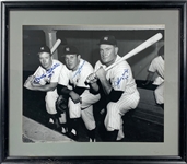 Mickey Mantle "No. 7", Allie Reynolds "22" and Johnny Mize "36" Signed 16 x 20 Inch Photo in Framed Display (BAS)
