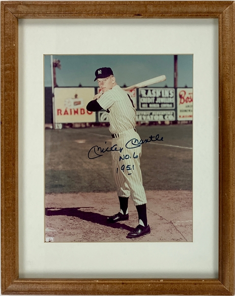 Mickey Mantle Signed 8 x 10 Rookie Photo Inscribed "#6 - 1951" in Framed Display (BAS)