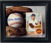 Mickey Mantle Signed Photo of His 1968 Topps Card in Framed Display (PSA/DNA)
