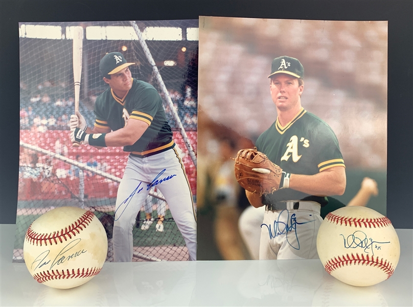 “Bash Brothers” Signed Collection of 4 Pieces - Baseball and 8 x 10 Signed by both McGwire and Canseco (BAS)