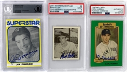 Hall of Famers and Superstars Signed Baseball Card Collection of 25 – Incl. Encapsulated DiMaggio (BSA), Hubbell (PSA/DNA) and Feller (PSA/DNA 9) (BAS)