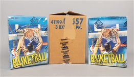 Pair of 1989/90 Fleer Basketball BBCE Certified Unopened Rack Pack Full Boxes (2) With 48 Unopened Packs – Plus Shipping Case!
