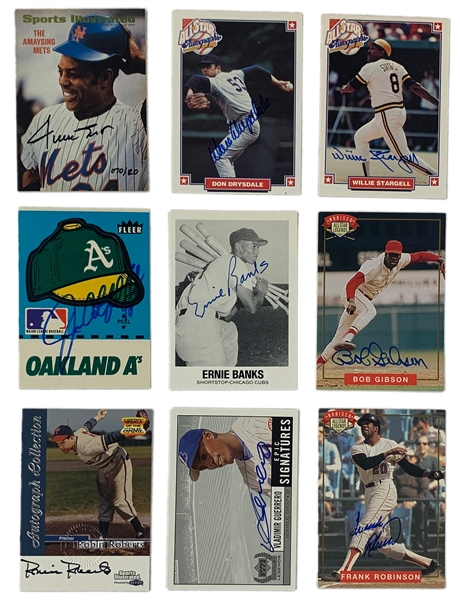 Hall of Famers and Superstars Signed Baseball Card Collection of 22 – Incl. Willie Mays, Leo Durocher, and Catfish Hunter (BAS)