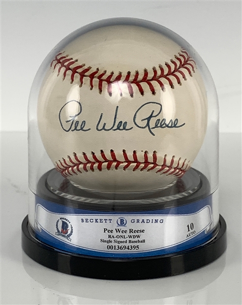 Pee Wee Reese Single Signed Baseball (ONL White) (BAS Encapsulated GEM MINT 10)