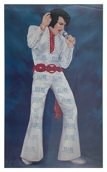 1972 Elvis Presley Souvenir Poster with "Elvis NOW" Stamped All Over for Use as Advertising at Concert Souvenir Stands